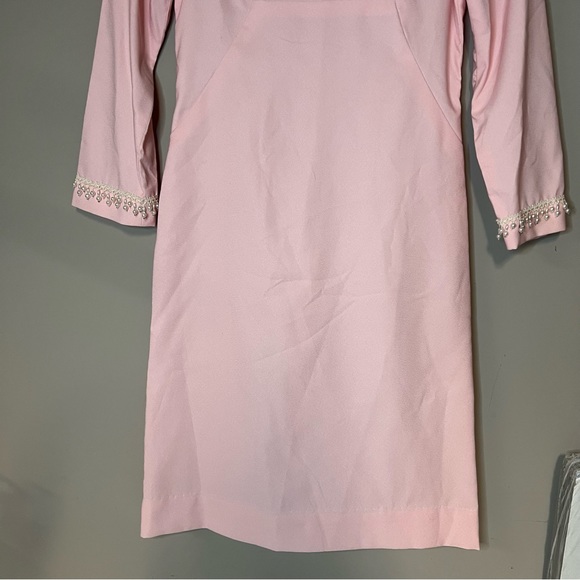 Vintage Powder Pink & Pearl Bead Accent 50s 60s Dress - Picture 4 of 8